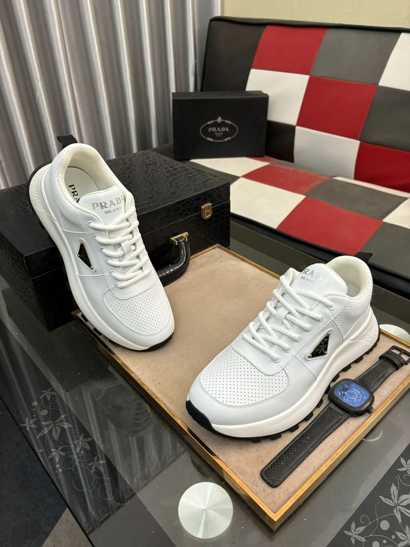 Men's shoes 💰440⌚️⌚️【PRADA】Prada Hong Kong counter casual shoes, counter quality, high-quality workmanship, uppers made of imported breathable fly mesh fabric, comfortable and breathable lining, original air cushion elastic outsole, casual fashion, high-end quality, size: 38-442️⃣Colors available